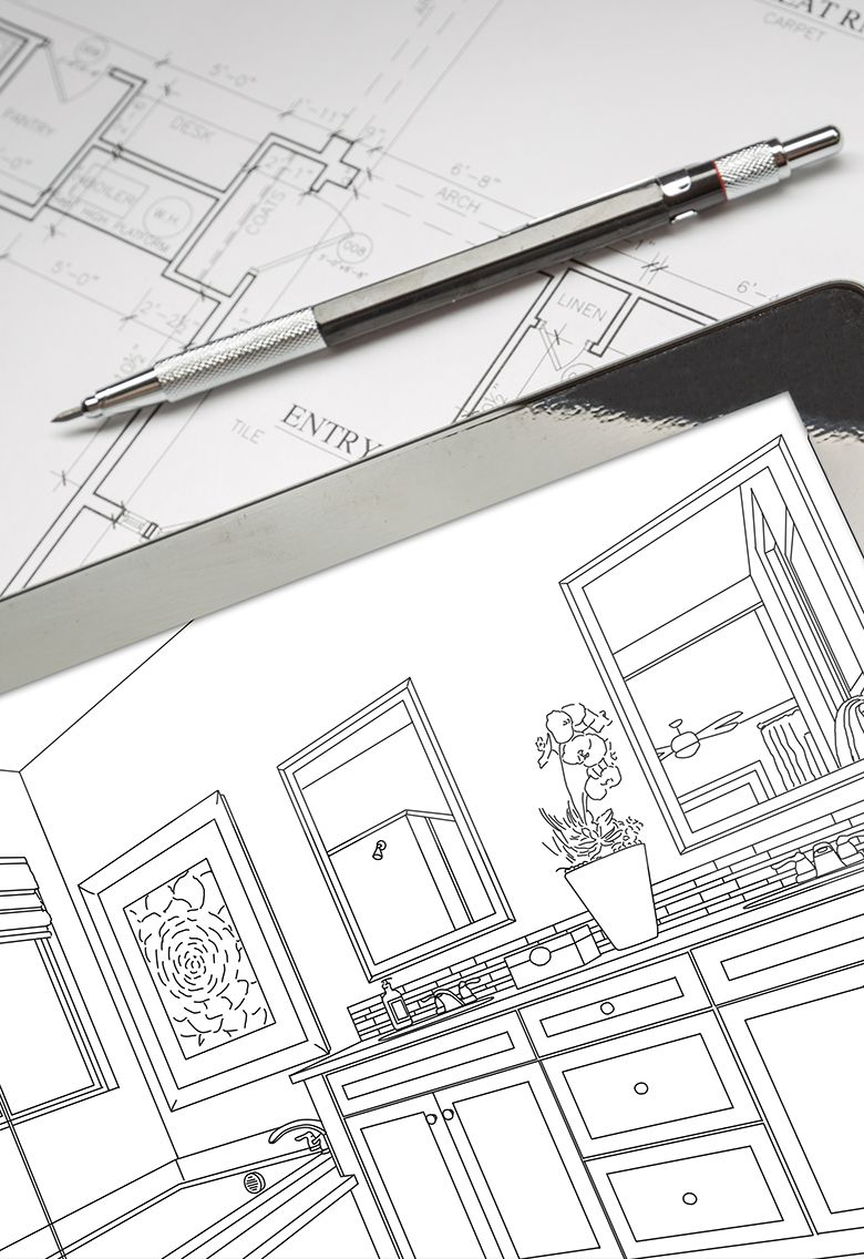 Planos de reforma y una Tablet con el plano del baño.